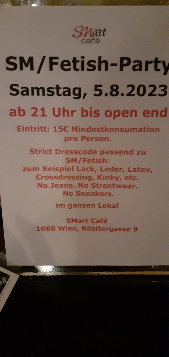 SMart_Cafe's tweet photo. SM/Fetish-Party Samstag, 5.8.2023 SMart Cafe Wien https://t.co/AuhqKlOjbD #smartcafe #party #bdsm #fetischparty #smparty #event #wien https://t.co/6eYXq2mxMf