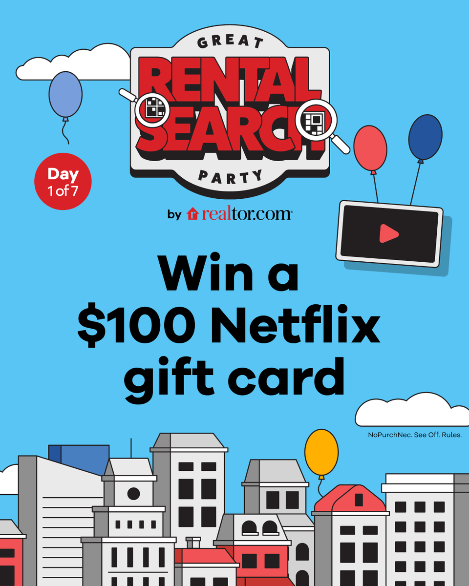 realtordotcom's tweet photo. 🎉 Join our QR code scavenger hunt from July 17-23 for a chance to win top-tier prizes, including FREE RENT for 1 year!

Day 1 Prize: $100 Netflix Gift Card 

🌐 NoPurchNec. See Off. Rules. Start playing: https://t.co/549vSus3PK https://t.co/y7fD7qG8qN