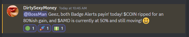 $AMD $COIN alerts for us ripping
and members in our DISCORD = smiling

know what ur doing, just need the alerts?
we're perfect for you - - not so much for Noobs

We alert, you trade, you win
$AAPL $TSLA $NVDA $MSFT $META $AMZN $BABA 
$LAZR $CHPT $PDD $NKLA $GOOG $C $PYPL $XOM https://t.co/2HN9SlImtj