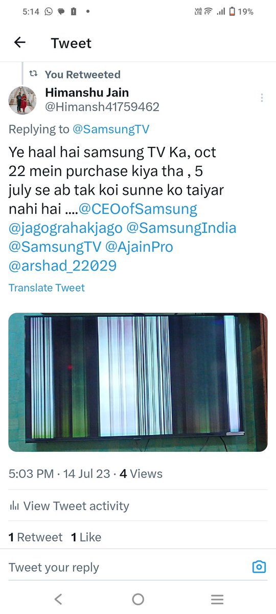 Himansh41759462's tweet photo. @SamMobiles Samsung ke product kharidne se bache ,koi sunvayi nahi hai ....#poorservicesamsung #Samsung #avoidsamsung https://t.co/Dkd6HtDsuG
