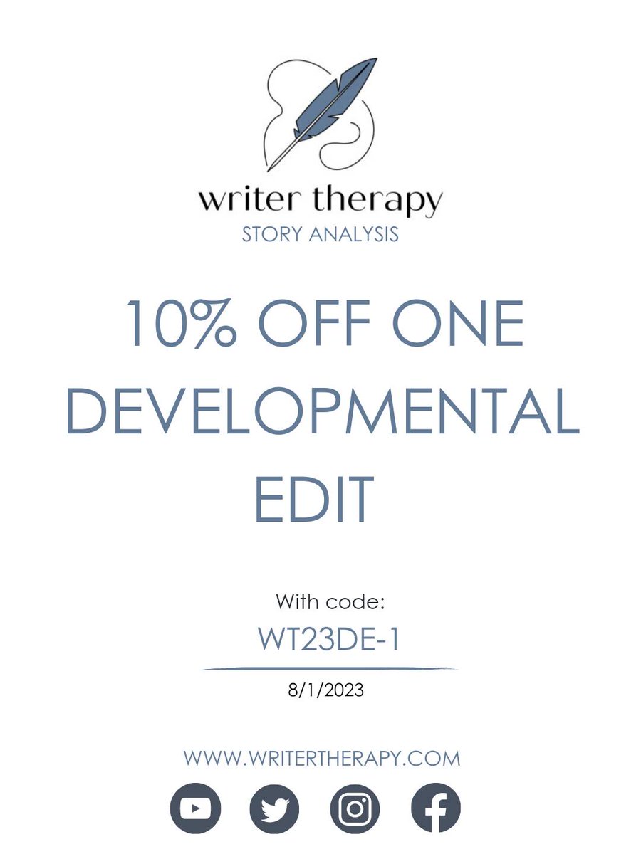 WriterTherapy's tweet image. #ICYMI Our talented editors at #WriterTherapy are offering 10% off an in-depth, developmental edit. We dive into the why behind a story&apos;s weaknesses, teaching our authors along the way, giving them more tools for their author toolbelt. #EditorsOfTwitter