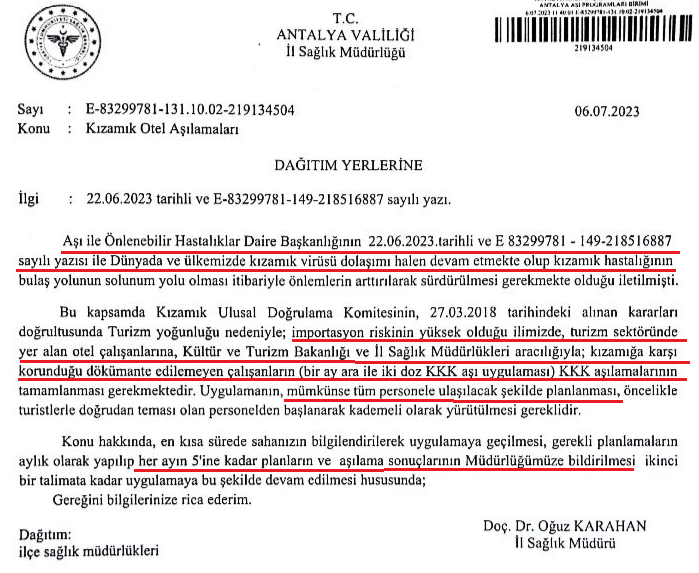 GunumunSozu's tweet photo. Antalya'da tüm turizm personeline iki doz kızamık aşısı yapmak da ne demek oluyor? Hem kızamık çocukluk aşısı değil miydi? Gerekirse bireysel ve toplu olarak iş bırakın! Sağlığınızdan önemli değil. Bulabiliyorlarsa sizin yerinize çalışacak insan bulsunlar. Turistleri aşılasınlar. https://t.co/dBJ1YO5VlV