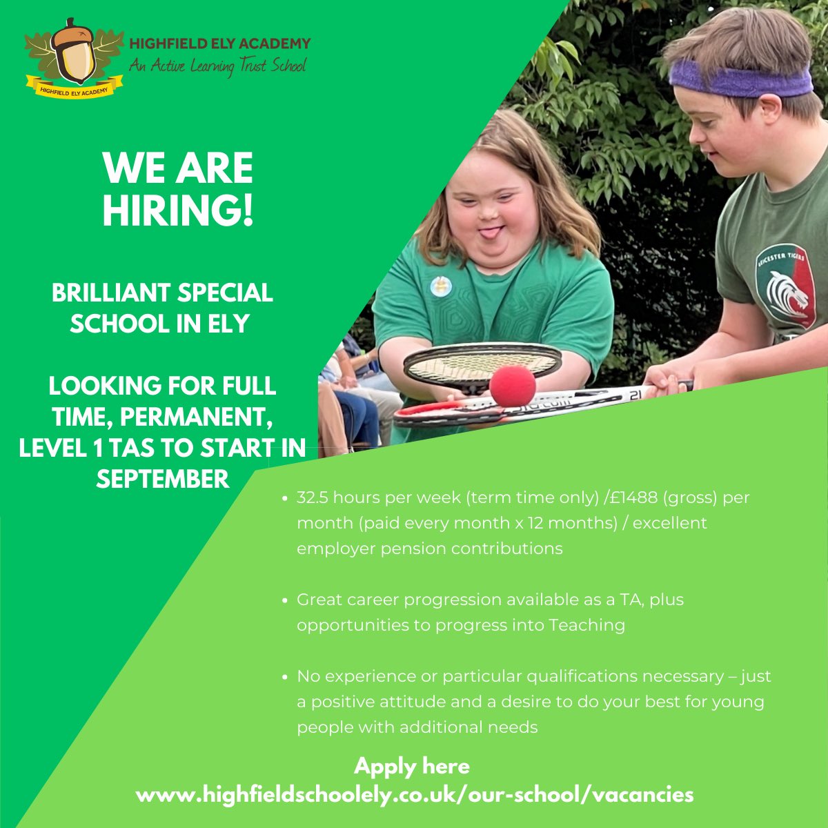 Highfield Ely Academy are recruiting - please share if you know anyone who’s job hunting….
