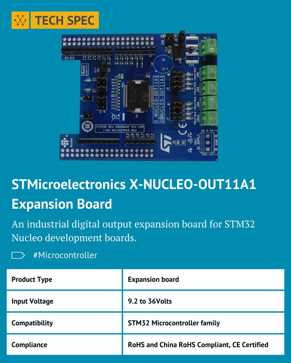 WevolverApp's tweet image. This is designed explicitly for STM32 Development boards allowing developers to expand the digital output range for testing and evaluating STM32 microcontrollers.
Learn more about this #techspecs here: wevlv.co/3Oh2CsB
@ST_World
