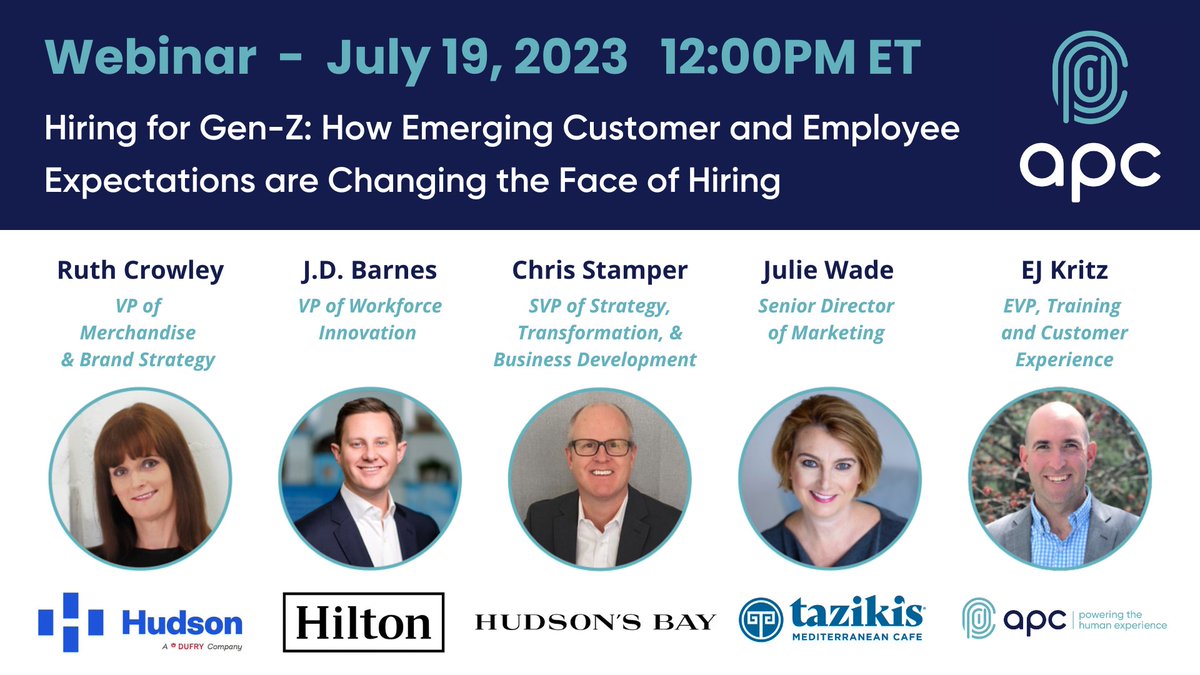 Join apc, <a href="/Hilton/">Hilton</a>, <a href="/hudsonsbay/">Hudson's Bay | La Baie d'Hudson</a>, <a href="/Tazikis/">tazikis</a>, and @Hudson_News Wednesday at 12pm ET. Discover the impact Gen-Z is having on both Customer and  Employee Experiences, and how to create a Gen-Z strategy. Register here: athpower.zoom.us/webinar/regist…