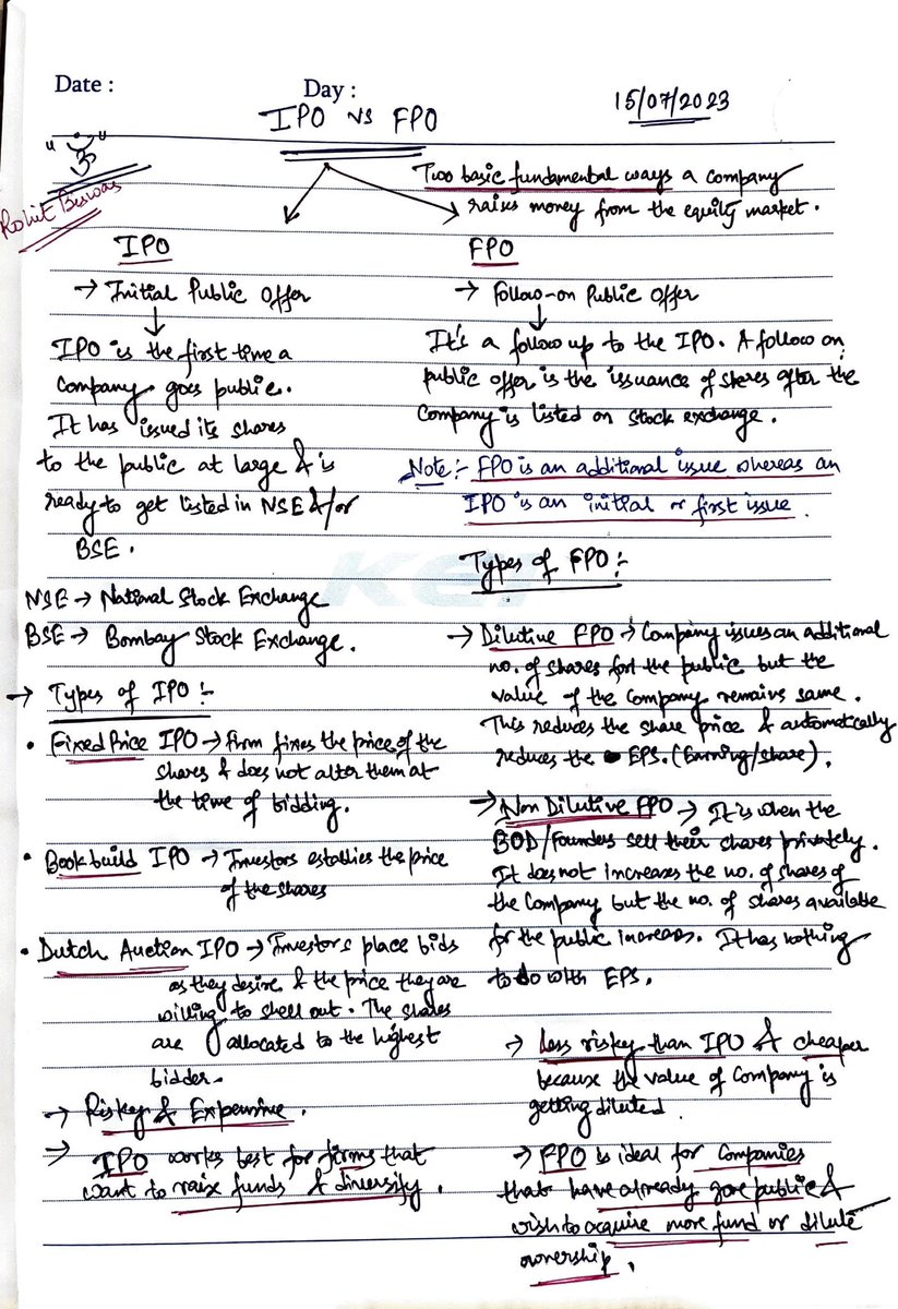 rohitbiswas1996's tweet photo. #LearningWithYou 🤟🏻
SELF NOTE :- 1
A brief difference between IPO & FPO & it’s relevance 👇
#IPOvsFPO https://t.co/Nyi8srD0qQ