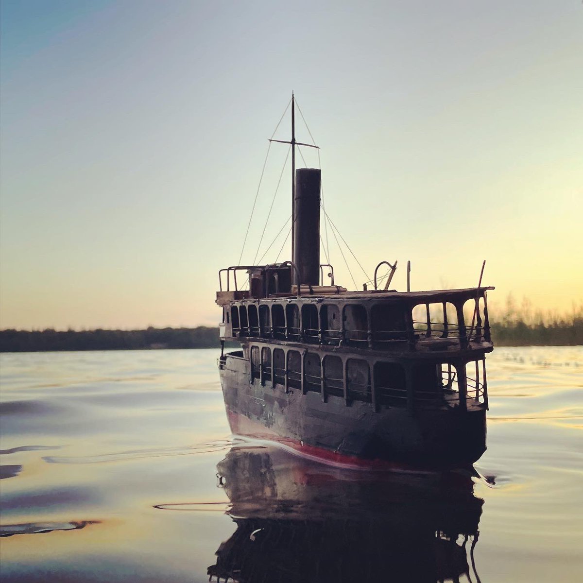 nilag's tweet photo. S/S Wu Fang, Chinese river steamer. Built from old scrap and tin cans. Will be sunk in a week to transformed by nature into a Ghost Fleet Sculpture.
#art #ghostfleetartproject #sculpture #scratchbuilt https://t.co/YUwk1n9rRm
