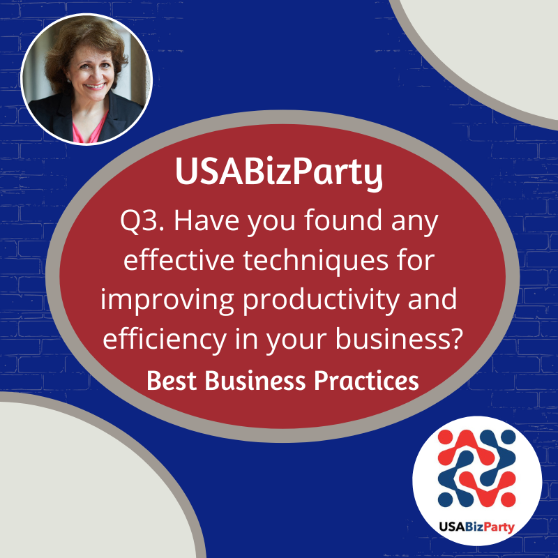 USABizparty's tweet photo. Q3. Have you found any effective techniques for improving productivity and efficiency in your business?

#USABizParty https://t.co/FL1mTiV63Q