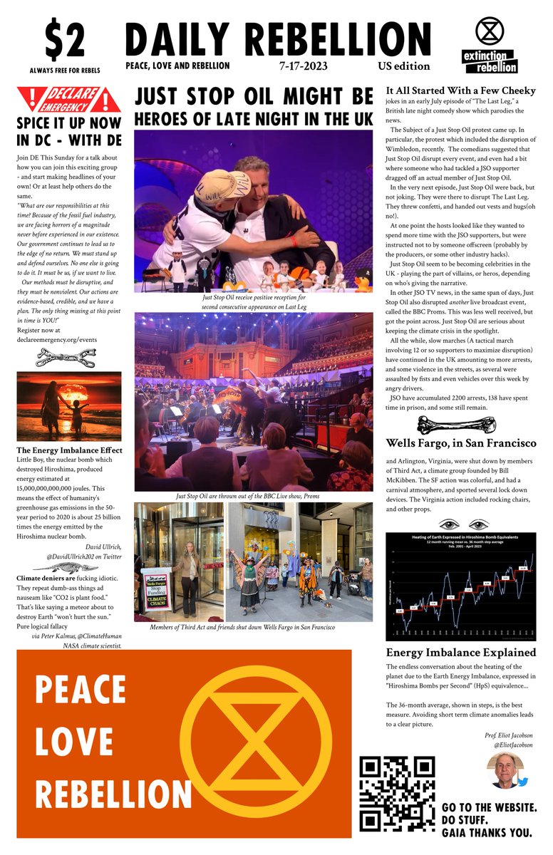 Just Stop Oil Might Be Heroes Of Late Night in the UK and more in this issue of #DailyRebellion @DecEmergency @JustStop_Oil @ClimateHuman @DavidUllrich202 @EliotJacobson @ThirdActOrg @ThirdActVa @ThirdActSFBay @TheLastLeg @bbcproms @ClimateHuman 🧵1/10