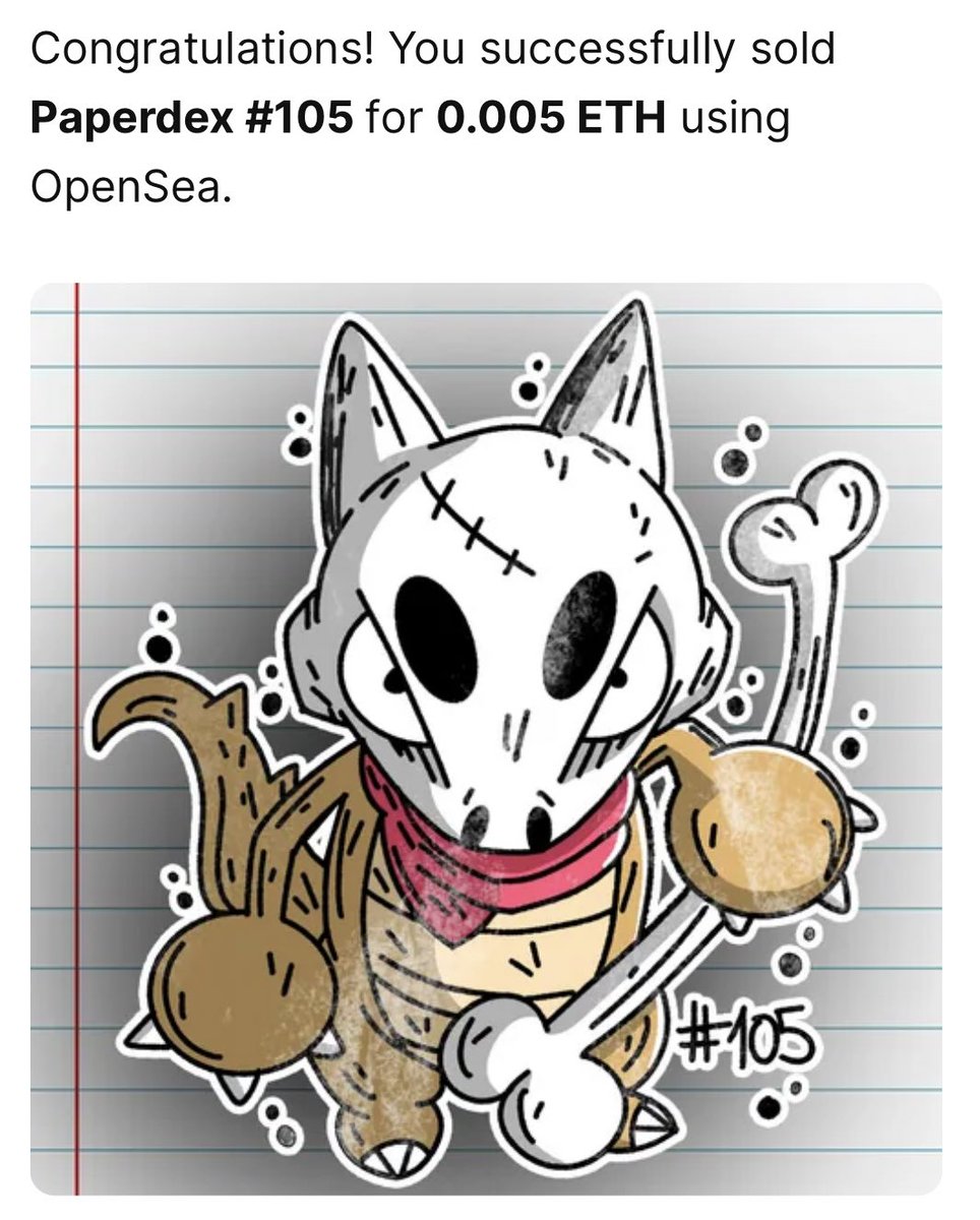 Hey #NFTCommunity ❤️😯
The Paperdex is officially SOLD OUT!

I wanted to thanks all my owners, we just started, Giga thanks to <a href="/BeDoSensei_NFT/">Stoned Pop Originals ©</a> for taking this last Marowak 🌍🦴❤️

Currently preparing new pieces! Stay tuned‼️📈