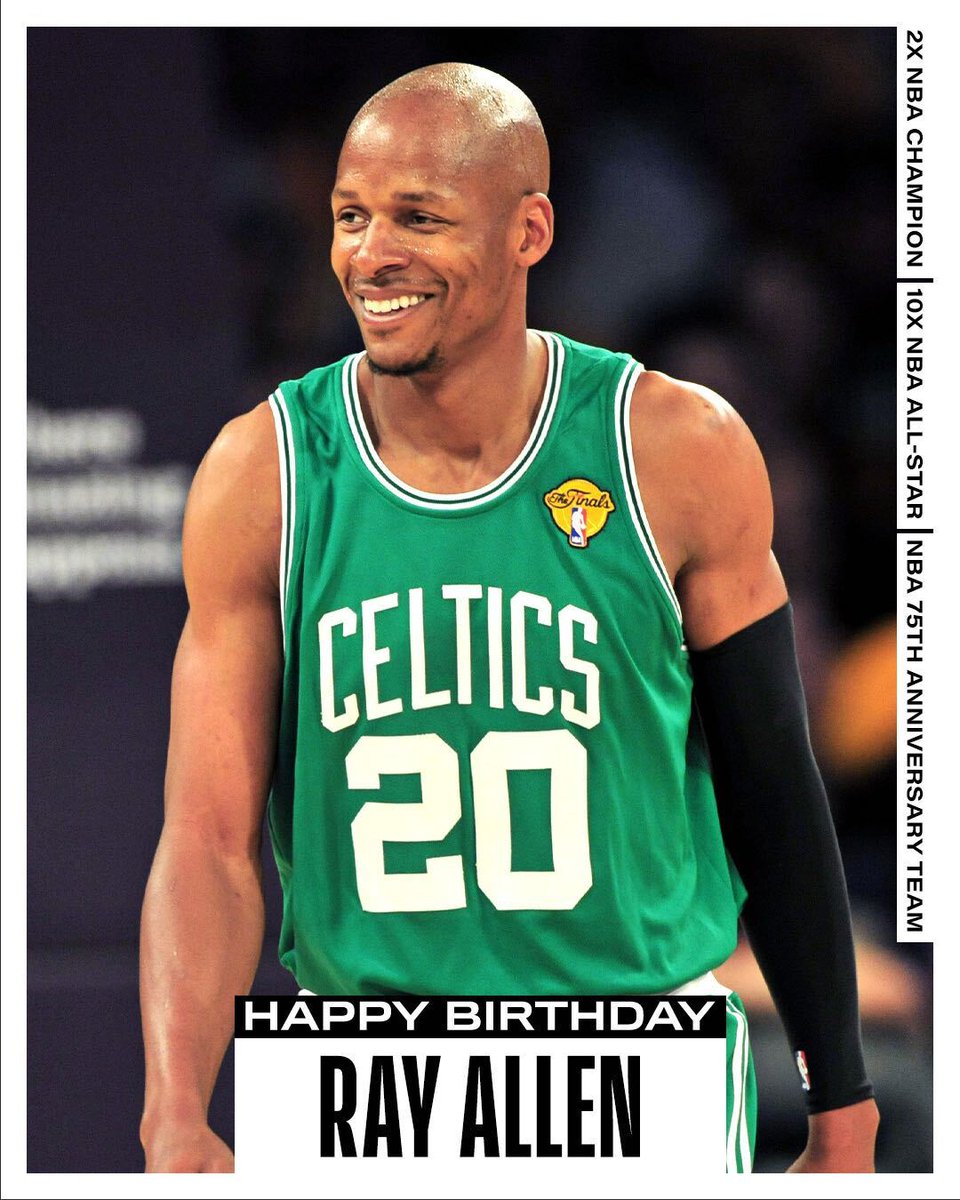 NBAHistory's tweet image. Join us in wishing a Happy 48th Birthday to 10x #NBAAllStar, 2x NBA Champion and 75th Anniversary Team member, Ray Allen. #NBABDAY