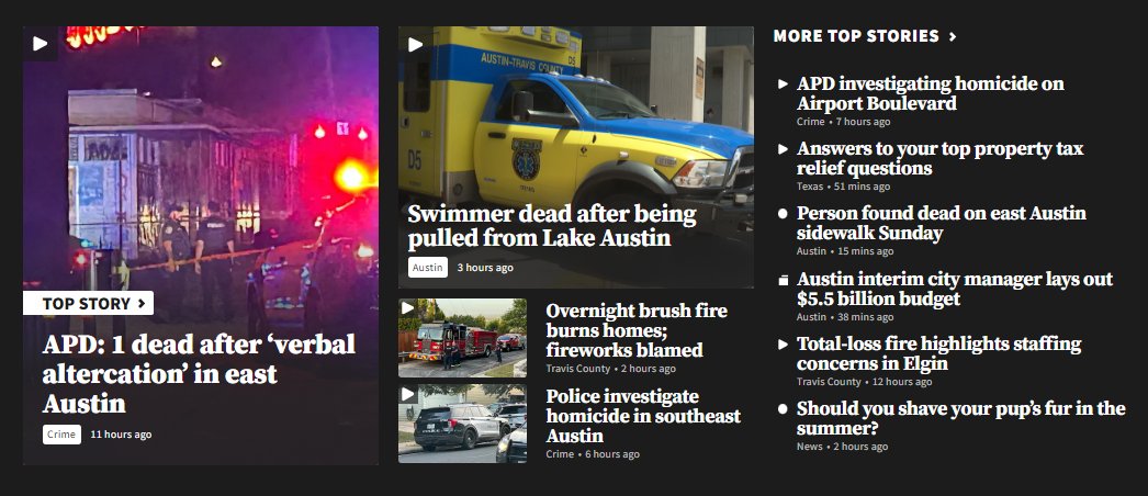 ResearchCourt's tweet image. Half of these @kxan headlines are about a death.