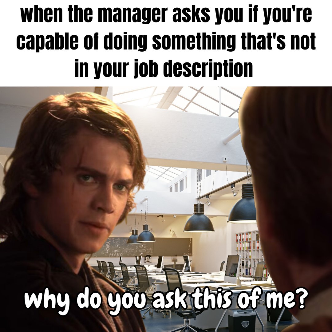 Oh I have a bad feeling about this

#memes #dankmemes #funnymemes #memesdaily #lol #meme #starwarsmemes #starwars #workmemes #anakinmemes #work #managermemes