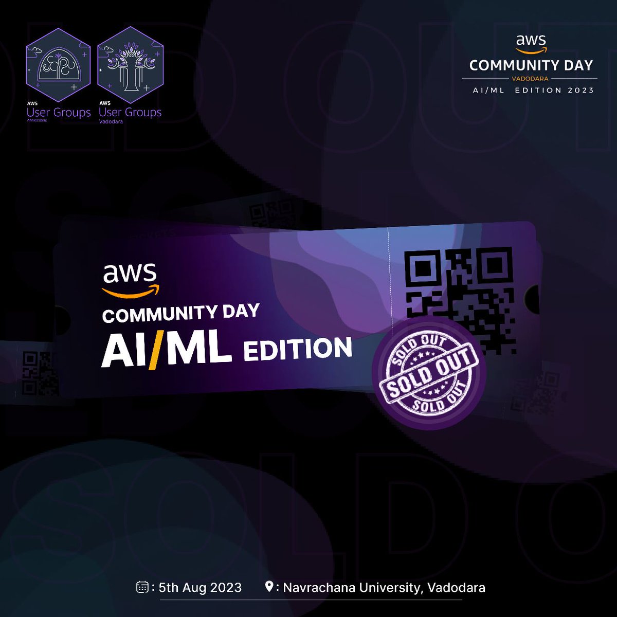 🚀💥 Tickets SOLD OUT! 🎟️💨

📢 Excitement overload as we announce that tickets for AWS Community Day AI/ML Edition Vadodara 2023 have SOLD OUT! 🎉🙌

Follow us for more updates 👉 linktr.ee/awsugvadodara

#AWSCommunityDay #AIandML #SoldOut #ExcitementUnleashed #Networking #aws