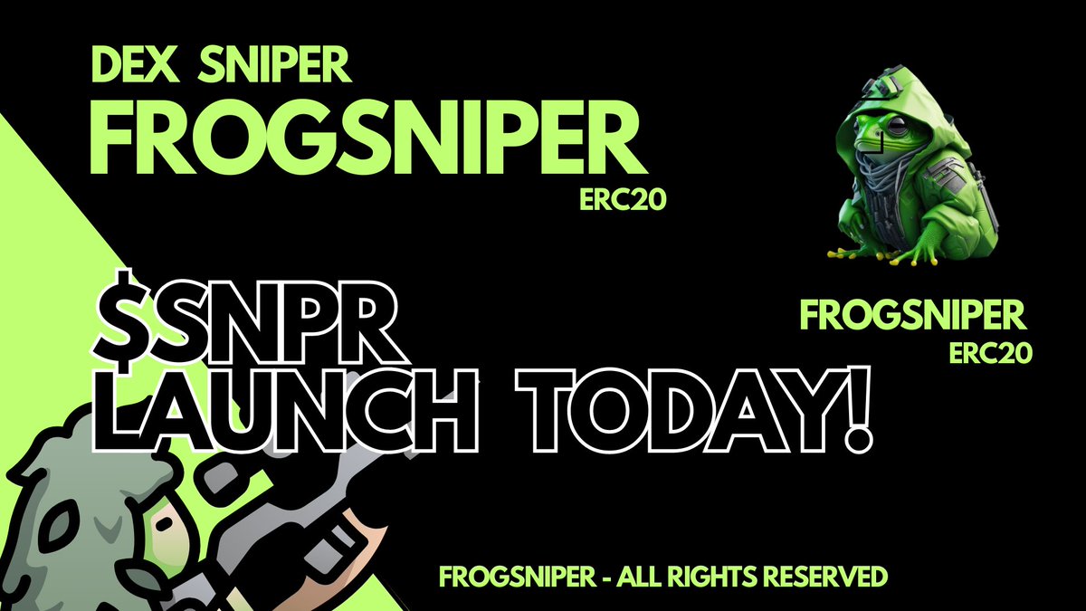 FrogsniperERC's tweet photo. Stealth launch in 1 hour 🥷 

marketing campaign set &amp; ready ❇️

$SNPR launch 6 pm UTC

dAPP goes live 7 pm UTC

Join our TG to not miss:
https://t.co/lnxPVuYTDj

#stealth #launch #new #dex #sniper #ai #crypto #eth #erc20 https://t.co/XqyAICwKHi