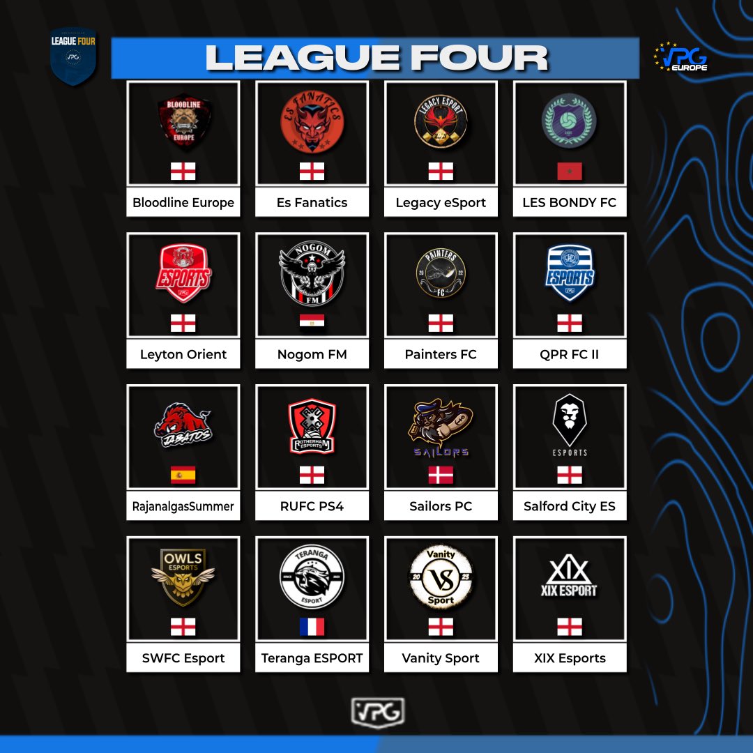 🙌 Welcome to the <a href="/VPGEurope/">Virtual Pro Gaming | Europe</a> 🇪🇺 Summer season! ☀️ 

🏆 League 4 - PS4 

💪🏽 Best of luck in the competition! 

#WhereTheChampionsPlay
#ProClubs #VPG #EAFC