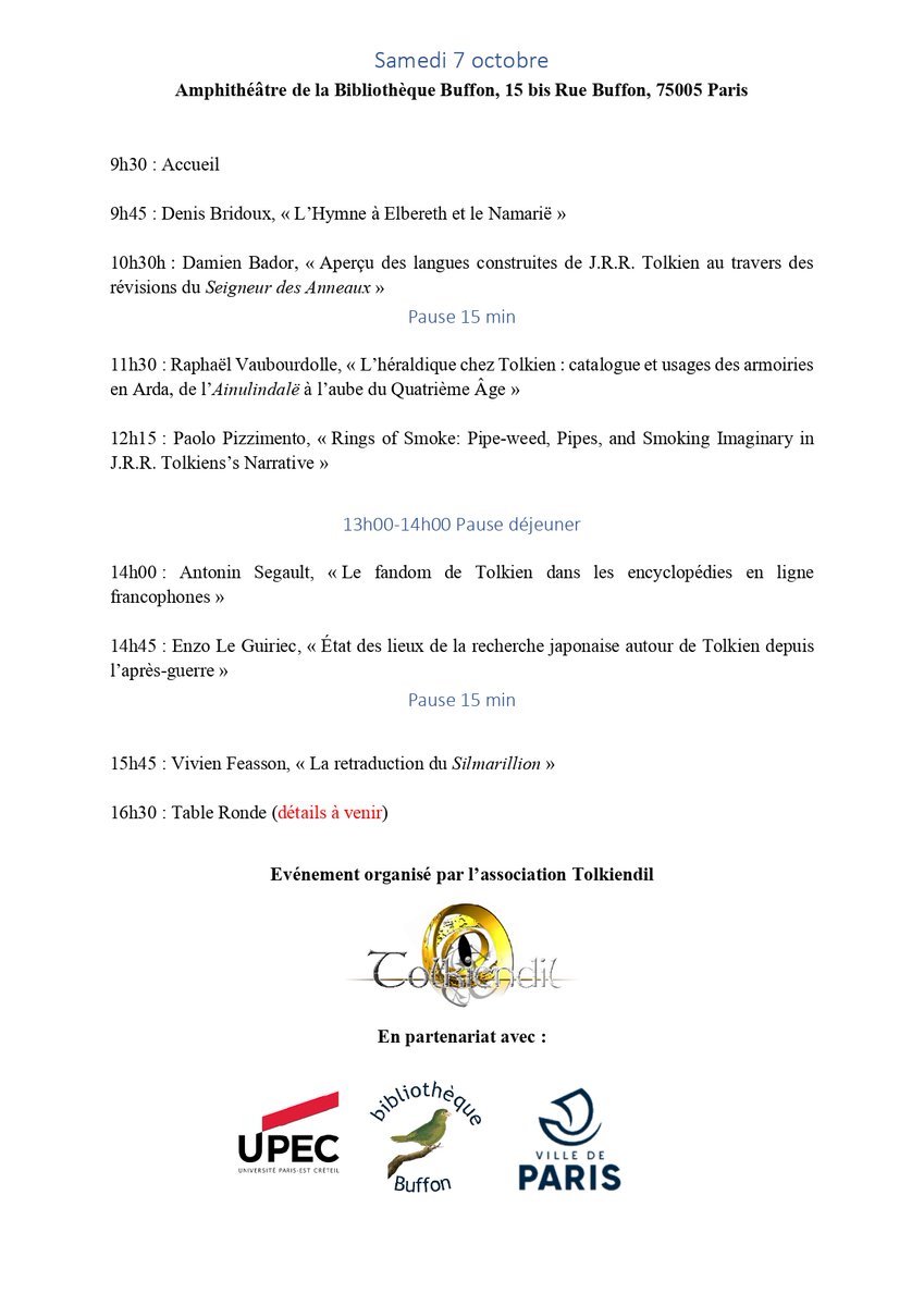Et voici venu le programme du #colloque lors de nos Journées de Recherche et de Rencontres sur #Tolkien ! Il faudra être encore un peu patient pour les inscriptions. Retrouvez toutes les infos sur jrrt2023.tolkiendil.com #SdA #SeigneurdesAnneaux #jrrt2023