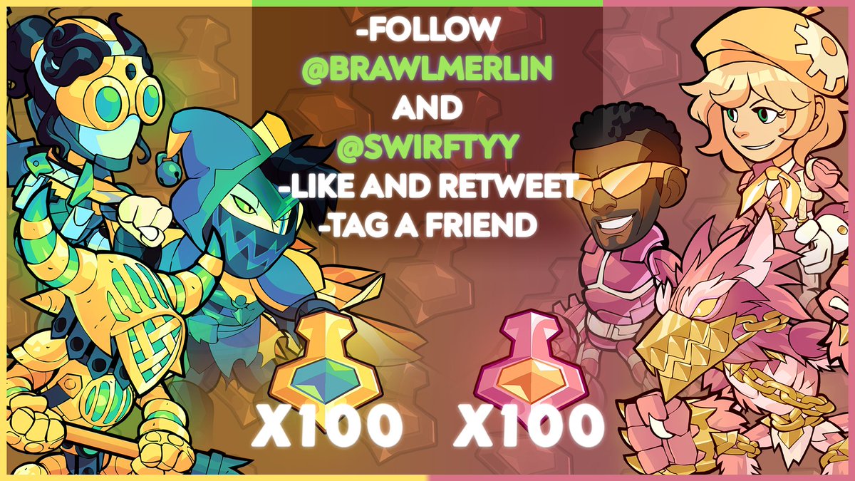 BrawlMerlin's tweet image. Getting back to the big giveaways! 🔥🤩

Giving away 100 Esports V.4 AND 100 Esports V.3 to 20 WINNERS

Simply:
1⃣ Follow me (@BrawlMerlin)  and @Swirftyy
2⃣ Like And Retweet 
3⃣ Tag A Friend

 ⛱️⛱️ WINNERS DRAWN IN A WEEK  🌊🌊

#Brawlhalla #Brawlhallagiveaway #Giveaway