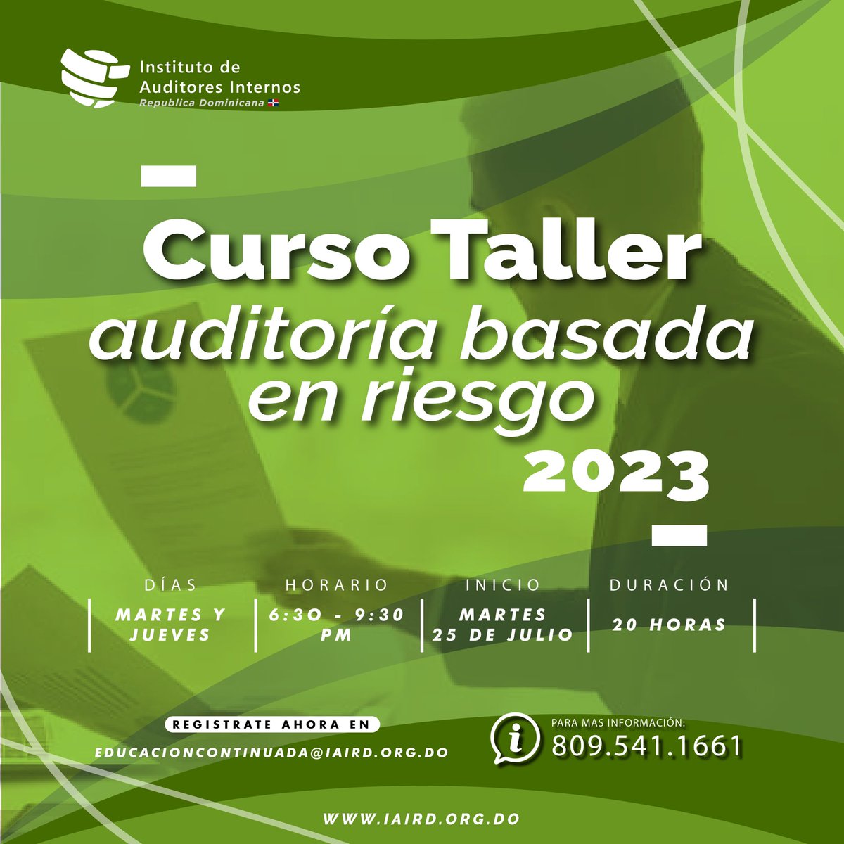 IAIRD01's tweet photo. CURSO DISPONIBLE!
CURSO TALLER DE AUDITORIA BASADA EN RIESGO.

REGISTRATE y aprovecha los descuentos que te ofrece el #IAIRD.
📨 EDUCACIONCONTINUADA@IAIRD.ORG.DO
📞 809-541-1661
WS 809-501-6026
#IAIRD #IIARD #CursosIAIRD #AuditoresInternos #CursoCIA #Certificacion #DiplomadoIAIRD https://t.co/zN8SaDPvxL