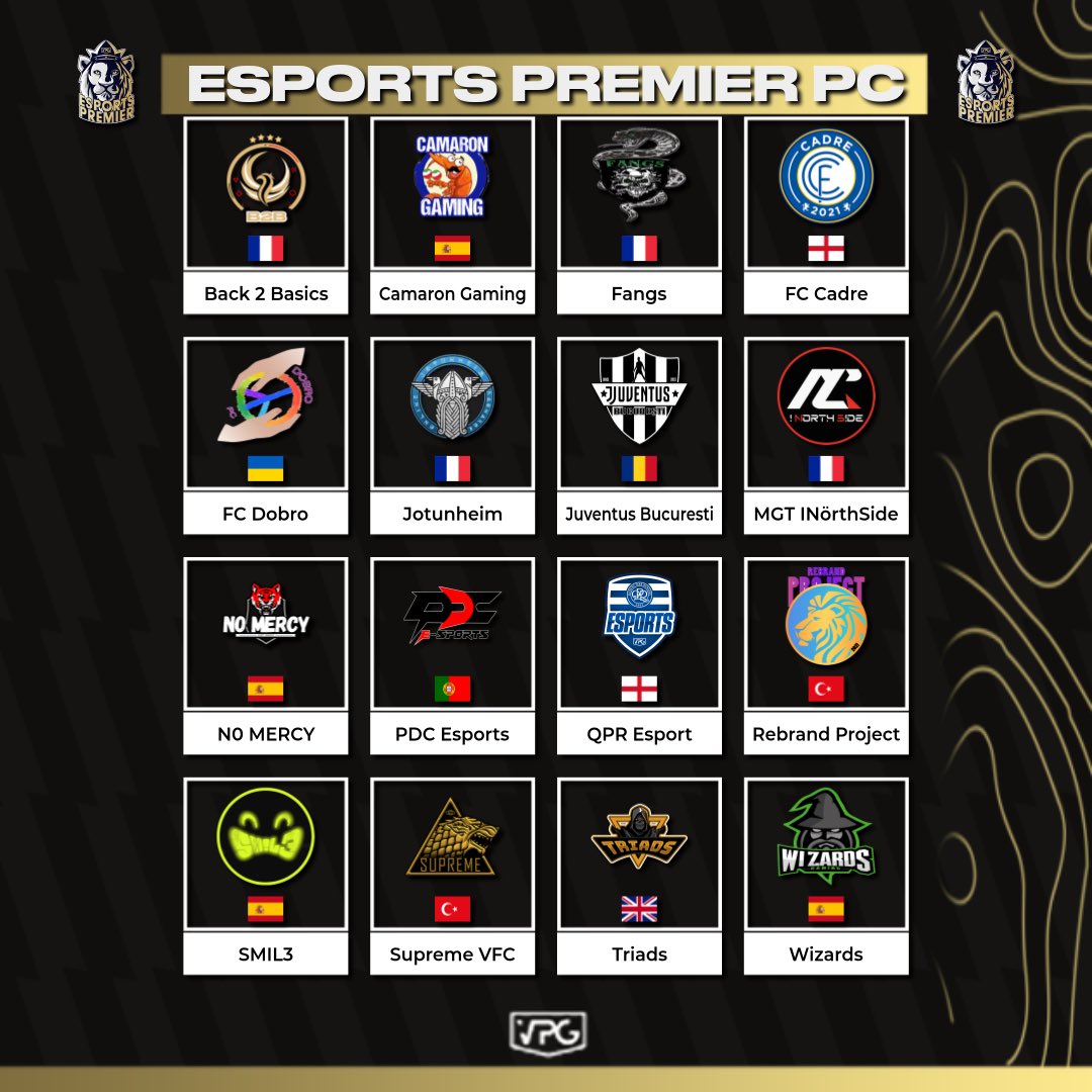 Virtual Pro Gaming (@officialvpg) on Twitter photo ๐ Welcome to the <a href="/VPGPremier/">VPG Esports Premier</a> ๐ช๐บ Summer season! โ๏ธ
๐ Premier - PC ๐ฆ
๐ซ๐ท @Back2BasicsVPG
๐ช๐ธ <a href="/CamaronGaming_/">Camaron Gaming</a>
๐ซ๐ท <a href="/FangsClubPro/">Fangs ๐ซ๐ท</a>
๐ด๓ ง๓ ข๓ ฅ๓ ฎ๓ ง๓ ฟ <a href="/1MomentProClubs/">1Moment</a>
๐บ๐ฆ <a href="/FcDobro/">Fc Dobro</a>
๐ซ๐ท <a href="/JotunheimFR/">Jotunheim</a>
๐ท๐ด <a href="/JuventusBuc/">Juventus Bucuresti eSports</a>
๐ซ๐ท <a href="/INorthSideFC/">INรถrthSide</a>
๐ช๐ธ <a href="/nomercyproclubs/">NO MERCY</a>
๐ต๐น <a href="/EsportsPdc/">PDC Esports</a>
๐ด๓ ง๓ ข๓ ฅ๓ ฎ๓ ง๓ ฟ <a href="/QPReSports/">QPR eSports</a>
๐น๐ท ๐ Welcome to the <a href="/VPGPremier/">VPG Esports Premier</a> ๐ช๐บ Summer season! โ๏ธ
๐ Premier - PC ๐ฆ
๐ซ๐ท @Back2BasicsVPG
๐ช๐ธ <a href="/CamaronGaming_/">Camaron Gaming</a>
๐ซ๐ท <a href="/FangsClubPro/">Fangs ๐ซ๐ท</a>
๐ด๓ ง๓ ข๓ ฅ๓ ฎ๓ ง๓ ฟ <a href="/1MomentProClubs/">1Moment</a>
๐บ๐ฆ <a href="/FcDobro/">Fc Dobro</a>
๐ซ๐ท <a href="/JotunheimFR/">Jotunheim</a>
๐ท๐ด <a href="/JuventusBuc/">Juventus Bucuresti eSports</a>
๐ซ๐ท <a href="/INorthSideFC/">INรถrthSide</a>
๐ช๐ธ <a href="/nomercyproclubs/">NO MERCY</a>
๐ต๐น <a href="/EsportsPdc/">PDC Esports</a>
๐ด๓ ง๓ ข๓ ฅ๓ ฎ๓ ง๓ ฟ <a href="/QPReSports/">QPR eSports</a>
๐น๐ท
