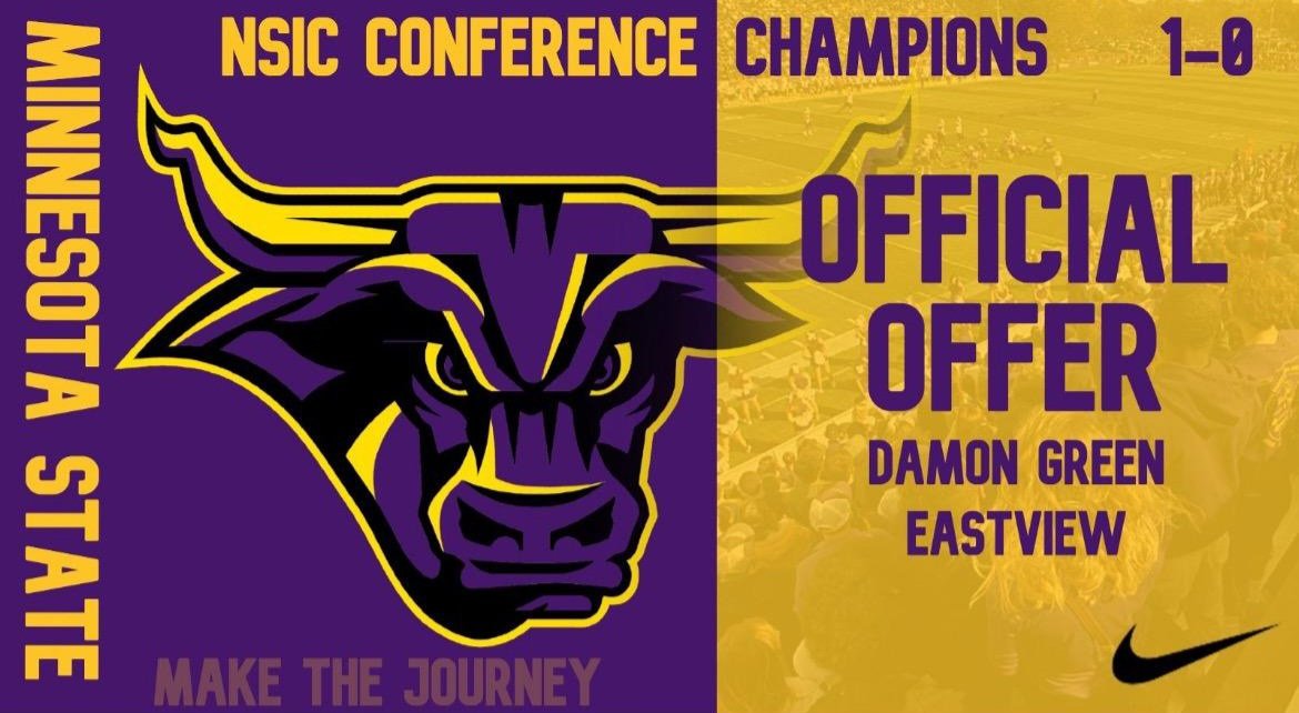 Excited to receive an offer to play for @MinnStFootball @hoffner_todd @Todd_Taylor28 @CoachJackson32 @CoachTimLydon @EV_Football @1Eastview1