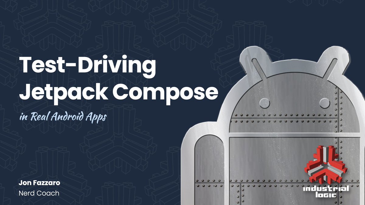 Fazzaro (@jonfazzaro) on Twitter photo Hey #AndroidDev/#Cincinnati Gang: I'll be at @dayofagile 2023 on July 28, showing how to test-drive changes in a real app that uses Jetpack Compose.
No boring toy examples. I'll be coding live, mistakes and all.
#agile #tdd #conference <a href="/IndustrialLogic/">Industrial Logic</a> Hey #AndroidDev/#Cincinnati Gang: I'll be at @dayofagile 2023 on July 28, showing how to test-drive changes in a real app that uses Jetpack Compose.
No boring toy examples. I'll be coding live, mistakes and all.
#agile #tdd #conference <a href="/IndustrialLogic/">Industrial Logic</a>