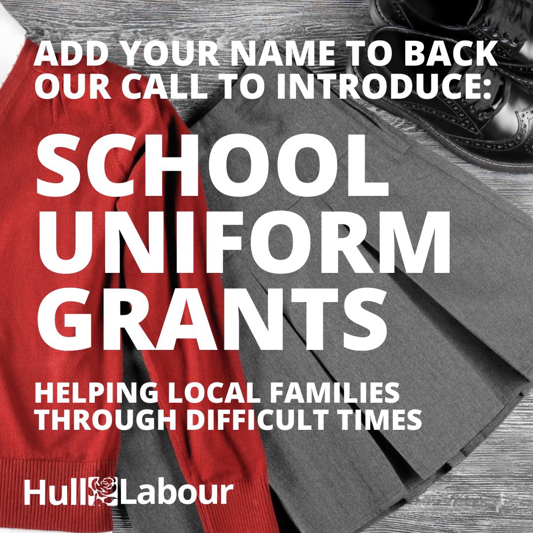 📣 Join Hull Labour's Call for a School Uniform Grant! 

We know that the cost of new uniforms can be a heavy burden on families already facing financial hardships. Shockingly, 1 in 8 families have had to cut back on food and essentials to cover school uniform costs.