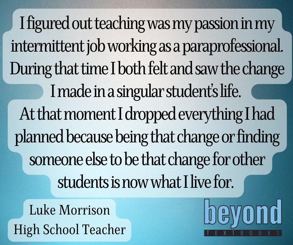 Teachers - Why do you teach?

Meet Luke, who shares his reasons.

Then, we'd love to hear yours as well!

#WhyITeach #BeyondTextbooks #Teach #Teaching #Education
