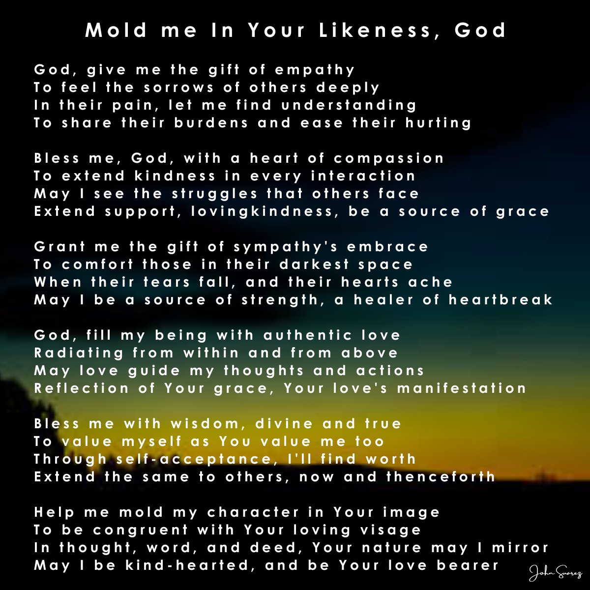johnsuarez's tweet photo. I am here, God. It is me, God. You have heard my crying in the night. Work on me, God, cleanse my blemish, may I love and hold your people in my heart. https://t.co/Ir6gSpy5Rr