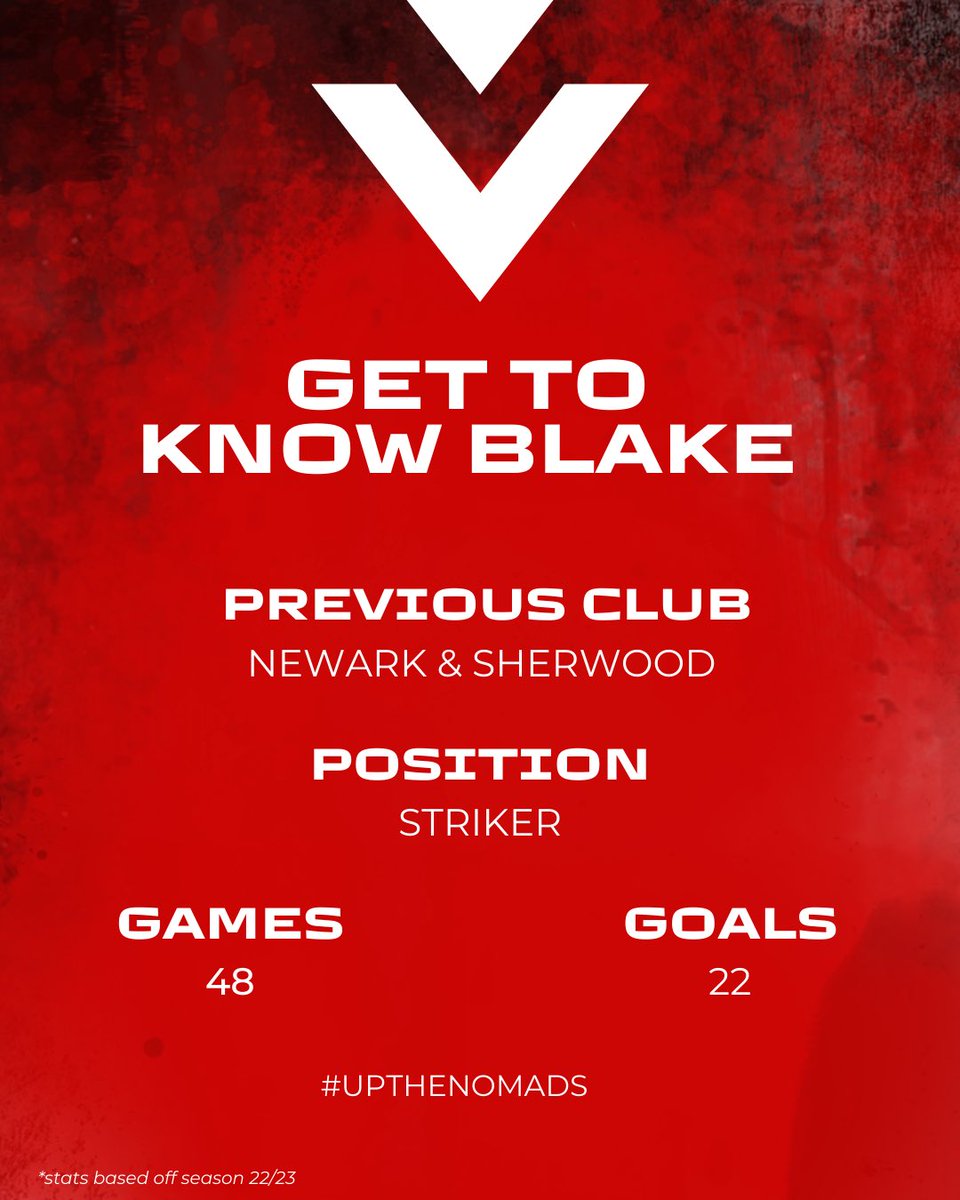 PLAYER NEWS | ✍️⚽️ Blake Becomes a Nomad! Nyle Blake recently featured in our last pre season fixture. Blake played against us last season and was impressed from what he saw. 

Following his move from Newark and Sherwood here’s what Blake had to say ⬇️⚽️
#UpTheNomads