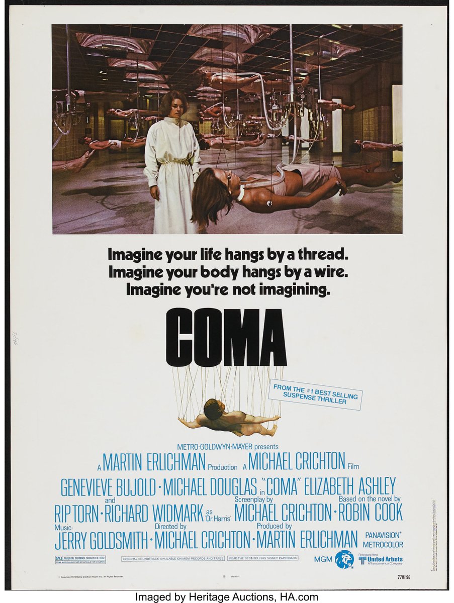 Just a reminder! The controversial 1978 #MichaelCrichton film #COMA starring #GenevieveBujold and #MichaelDouglas is on the #moviestvnetwork, (channel 2.2 in #Detroit/#yqg) today at 5:25 p.m. #ElizabethAshley #RipTorn #RichardWidmark #TomSelleck #LoisChiles #EdHarris #MOVIES!TV