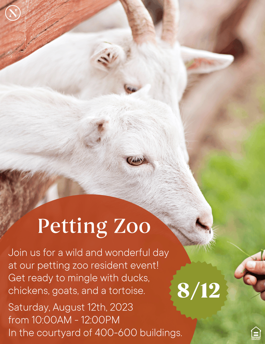 PromontoryApts's tweet photo. The Promontory Petting Zoo Event!

Join us for a wild adventure on August 12th at 10 AM. 

#WeLoveOurResidents #Tucson #PromontoryApartments #Community #ResidentEvents #PettingZoo #LoveWhereYouLive #LuxuryRentals #TucsonApartments https://t.co/MC5bwZ4kCV