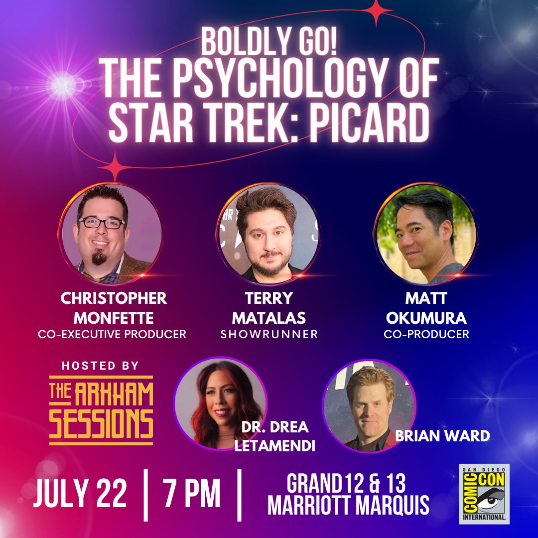 The Arkham Sessions (@arkhamsessions) on Twitter photo We're sorry to say that <a href="/ToddStashwick/">Todd Stashwick</a> will not be able to join our <a href="/Comic_Con/">Comic-Con International</a> panel on Saturday. However, we're thrilled to welcome <a href="/cwmonfette/">Christopher Monfette</a> and <a href="/mattogoofingoff/">Matt Okumura</a>! Please join us for a delightfully fun and insightful convo!
#startrek #startrekpicard #convention #panel #SDCC We're sorry to say that <a href="/ToddStashwick/">Todd Stashwick</a> will not be able to join our <a href="/Comic_Con/">Comic-Con International</a> panel on Saturday. However, we're thrilled to welcome <a href="/cwmonfette/">Christopher Monfette</a> and <a href="/mattogoofingoff/">Matt Okumura</a>! Please join us for a delightfully fun and insightful convo!
#startrek #startrekpicard #convention #panel #SDCC