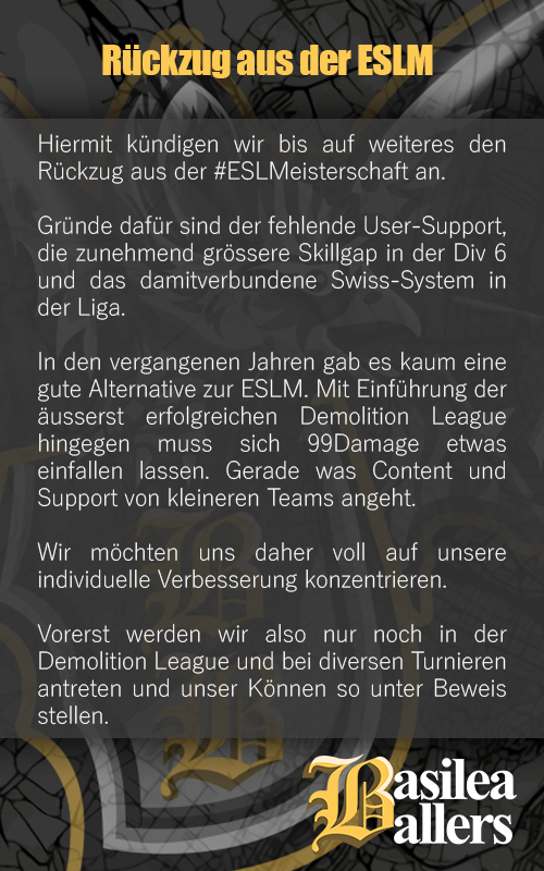 📢 Unsere Stellungnahme zur nächsten Herbstsaison der #ESLMeisterschaft.