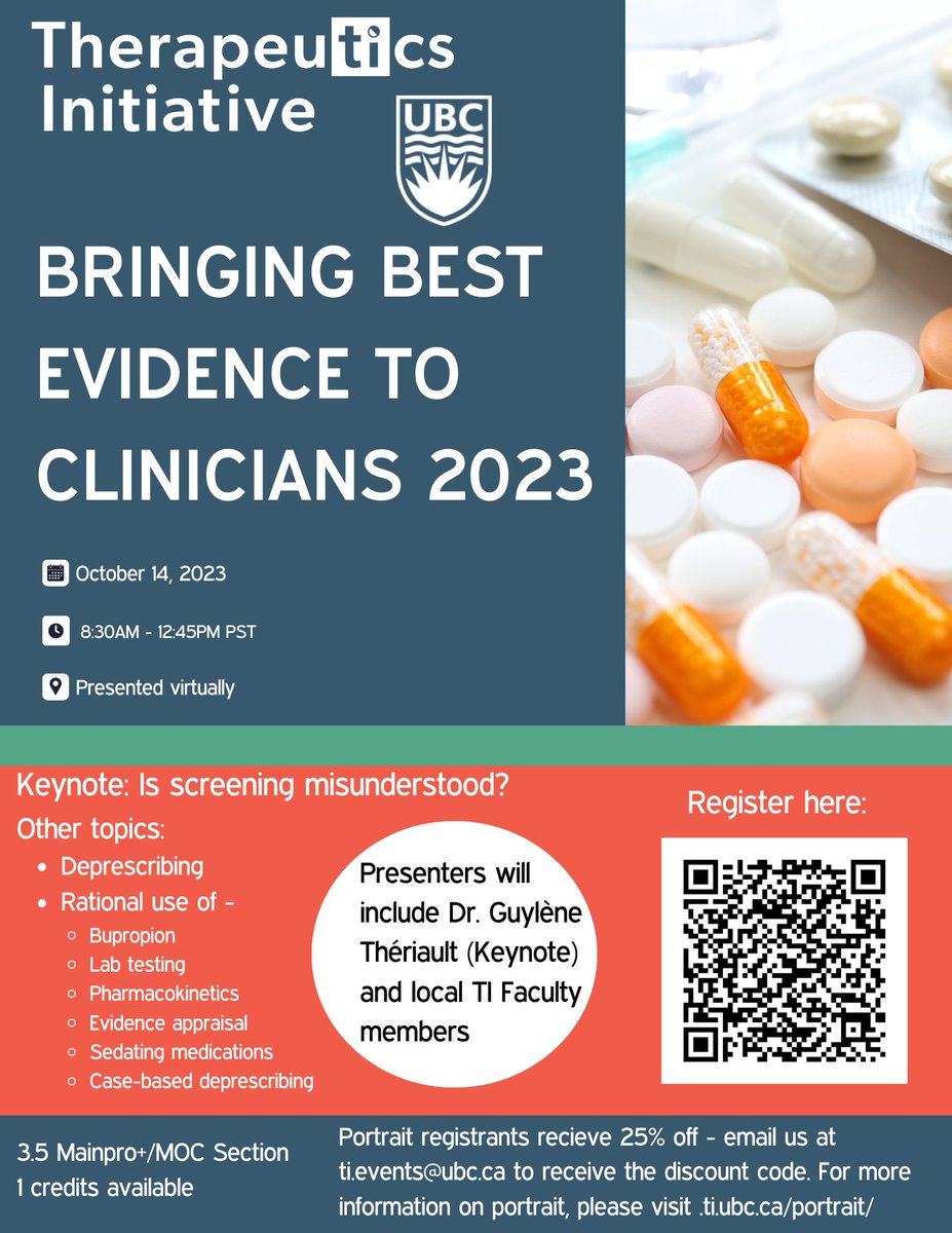 🧵6 reasons to register for our 2023 Bringing #BestEvidence to Clinicians virtual conference: 1/ Like a 🐕with a🦴, we provide a scrupulous examination of #evidence to help you & your pts make more informed #SharedDecisions 👉🏾ti.ubc.ca/drugevidence23 #DrugEvidence23 #MedEd #CME