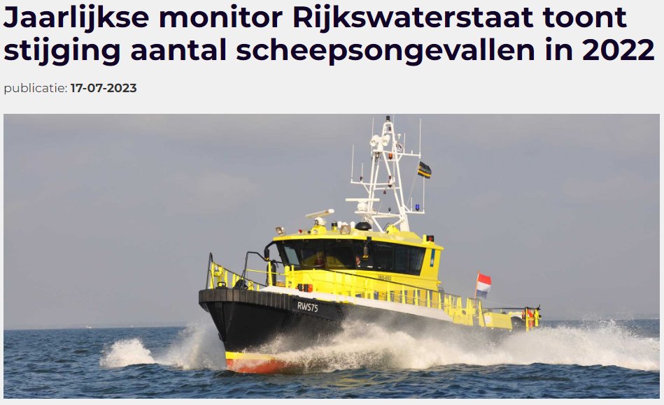 Jaarlijkse monitor Rijkswaterstaat toont stijging aantal scheepsongevallen in 2022: varendoejesamen.nl/kenniscentrum/…
<a href="/Rijkswaterstaat/">Rijkswaterstaat</a>