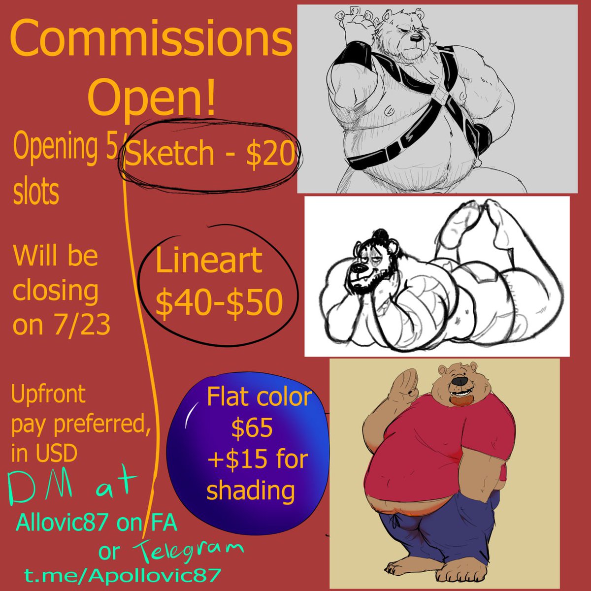 I'm gonna open up for commissions if anyone's interested, dm at @Apollovic87 on telegram or Allovic87 on FA At the moment, 4 Slots are available!