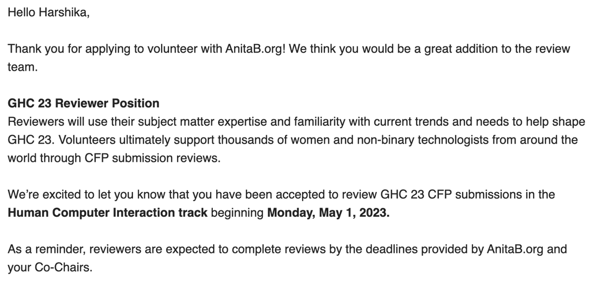 harshikerfuffle's tweet image. While I am not attending Grace Hopper Celebration 2023 (@ghc) later this year, I am super grateful to have been a reviewer for the Human-Computer Interaction track. Sharing my takeaways ✨

#humancomputerinteraction #HCI #GHC2023 #GHC23