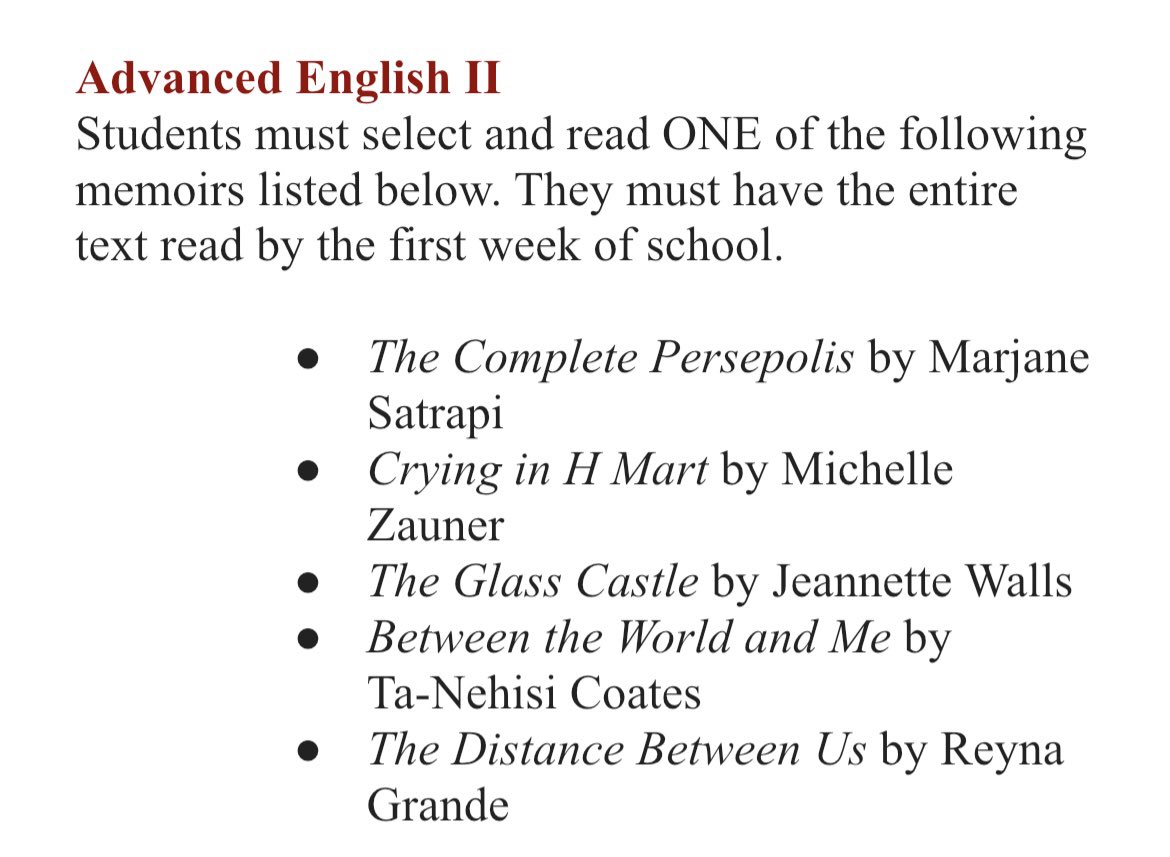 Advanced English 2 SUMMER READING for 2023-2024: