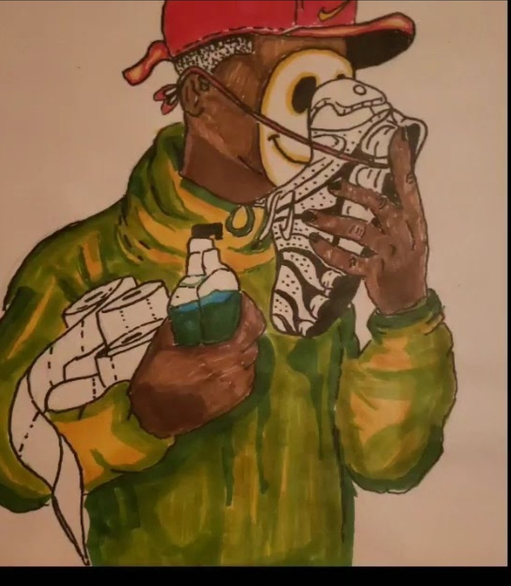 say_li_que's tweet photo. I drew this when covid hit us lol I still ain't forget how yall acted behind dat tissue and sanitizer smh 

#cover #covid #TREASURE #sick #pandemic https://t.co/ryp7Vc2mVY