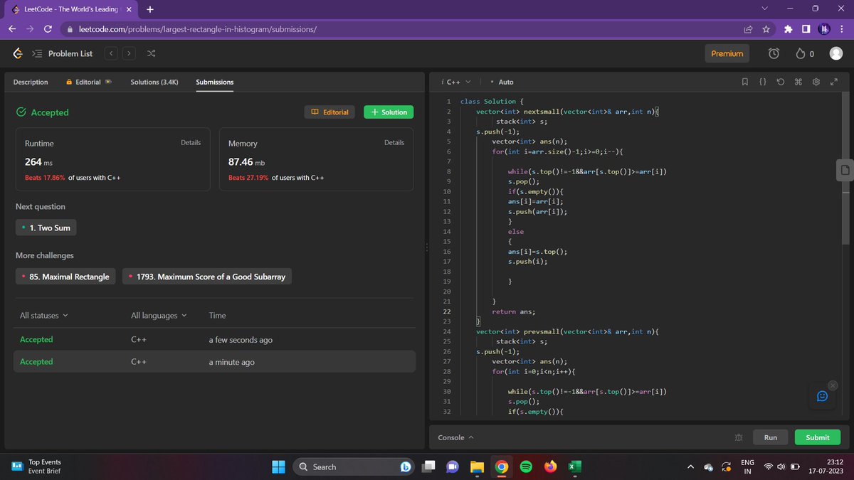 SnehaJo89582040's tweet image. solved two hard-level questions 😅tried it first but cannot solve it, so I decided to refer to youtube and now finally submitted the codes after watching videos.#CrackYourInternship #CrackYourIntership @arsh_goyal