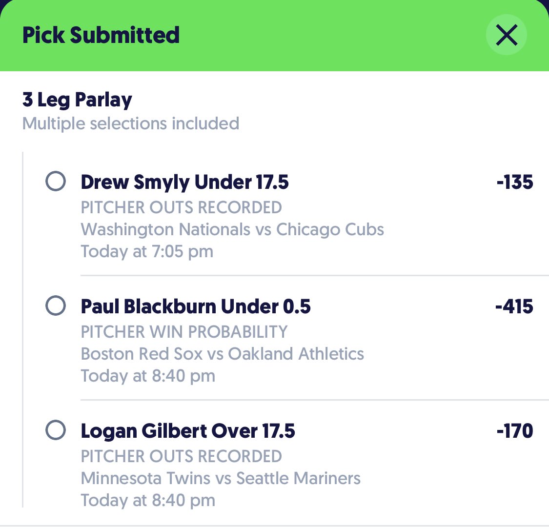 Found some good spots, time to parlay them! Remember bankroll management, research, patience. Drew Smiley under 17.5 outs, Paul to not record a win, & Logan Gilbert over 17.5 outs. The Lane Thomas prop will be on a different slip #GamblingTwitter #MLB #PrizePicks #Fliff #Sleeper https://t.co/QCsDkpD2Hy