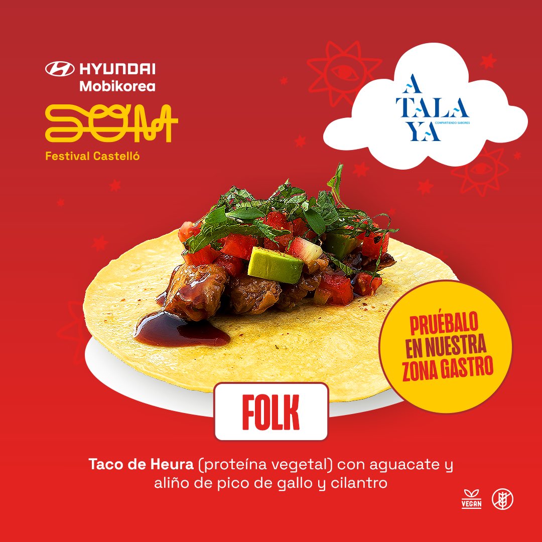 Dos manjares que podréis encontrar en nuestra zona gastro de la mano de @atalayarestaurante 🌮

Pensados para que todos disfruten: con opciones veganas y para celiacos. 

#SOMFestivalCastelló #ZonaGastro #AtalayaRestaurante