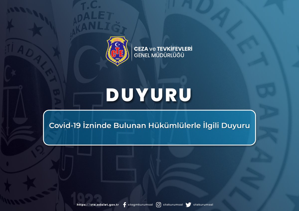 Covid-19 İzninde Bulunan Hükümlülerle İlgili Duyuru

➡️cte.adalet.gov.tr/Home/SayfaDeta…