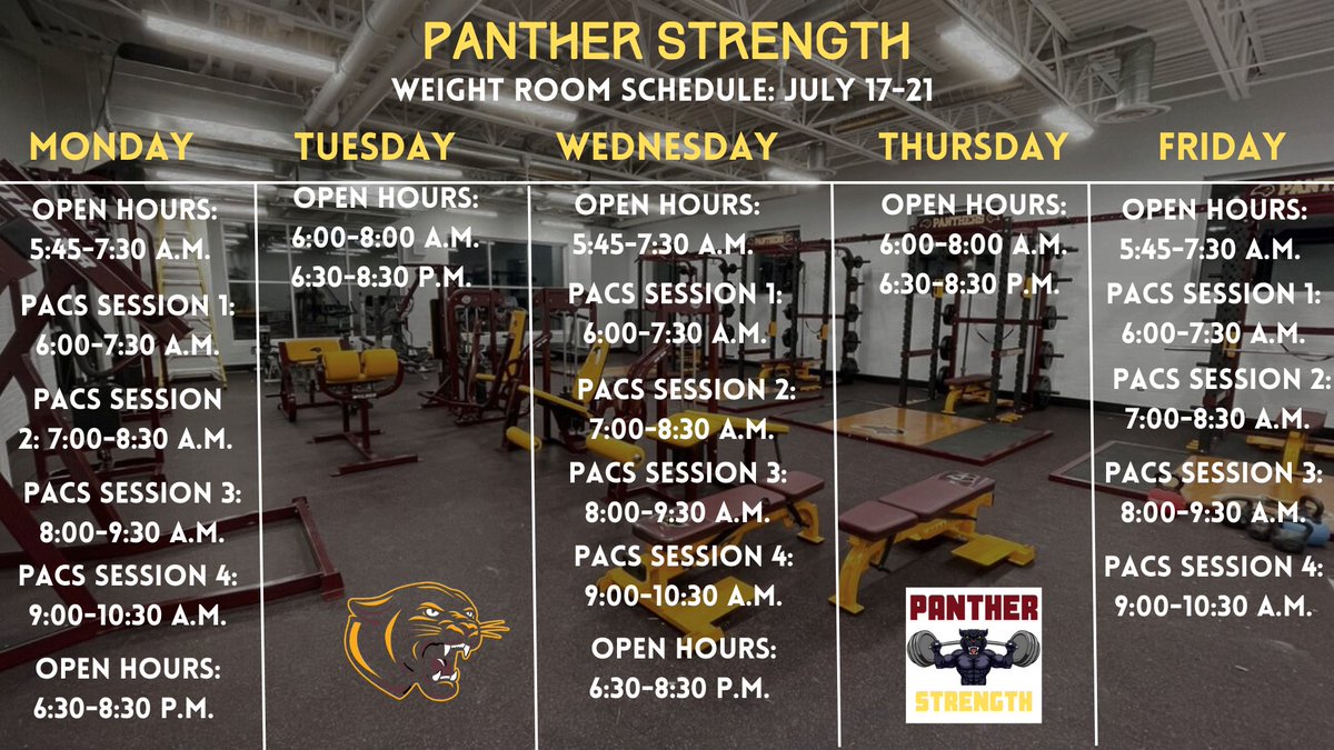Panther__SC's tweet photo. 2 weeks left in our summer contact period. Looking forward to seeing many faces at our PACS sessions and Open Lifts this week! #PantherStrength #PantherSC https://t.co/8Y5IpEdXCY