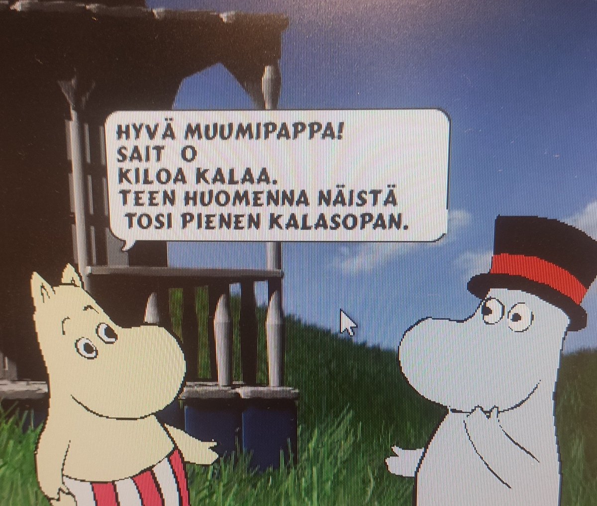 _Miinu's tweet photo. Museopäivän paras: Muumimamma vittuilee Muumipapalle kalareissun jälkeen https://t.co/lBY2XYR0c1