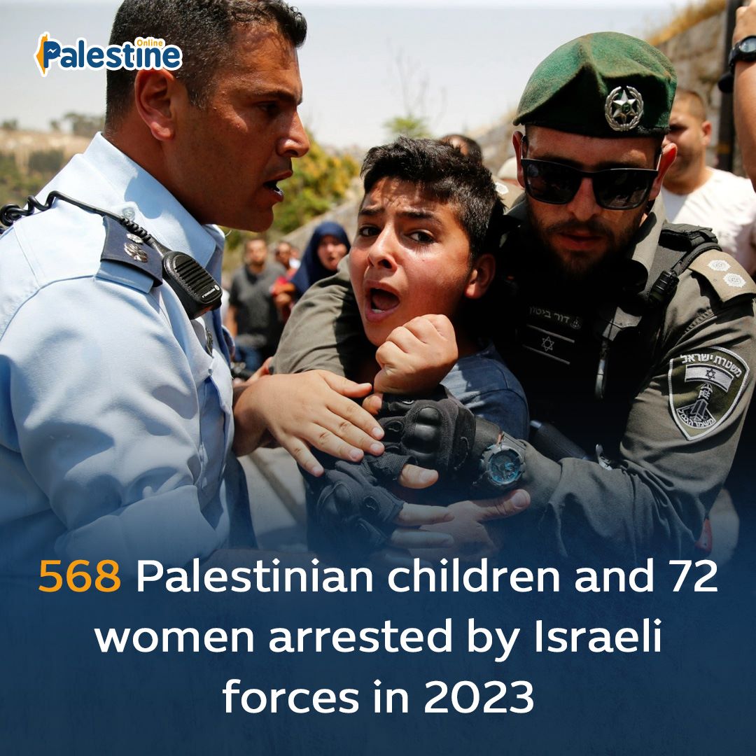 OnlinePalEng's tweet photo. Israeli occupation forces have arrested 568 Palestinian children and 72 women since the beginning of this year. https://t.co/SqaAuczxwf