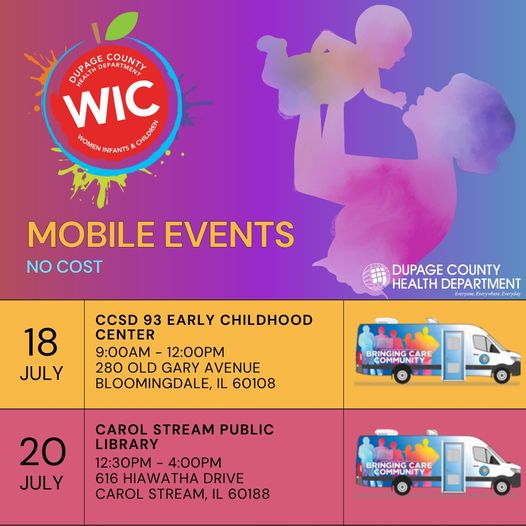 The DuPage County Health Department's WIC Mobile Clinic is bringing care to the community! The WIC Mobile Clinic is a full-service WIC clinic on wheels and will be offering full WIC appointments in the Bloomingdale and Carol Stream communities this week. Visit to learn more: