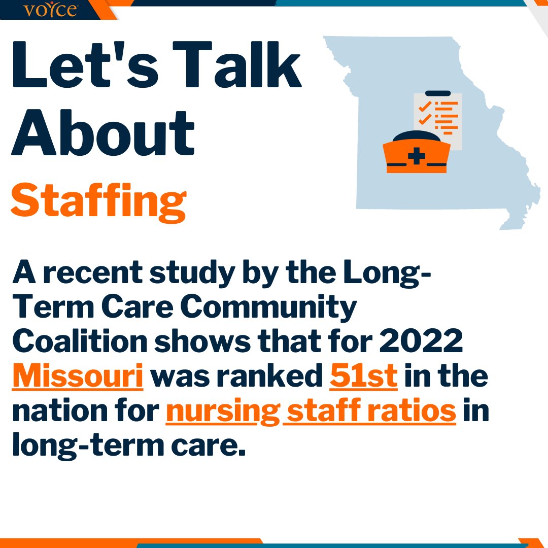 It's frustrating to learn from the 2022 Staffing report by <a href="/LTCconsumer/">Long Term Care Community Coalition</a> that Missouri has been ranked 51st in nursing staffing ratios.

Read the full report: bit.ly/3NSuamX

Learn more about our program: voycestl.org/how-help/ombud…