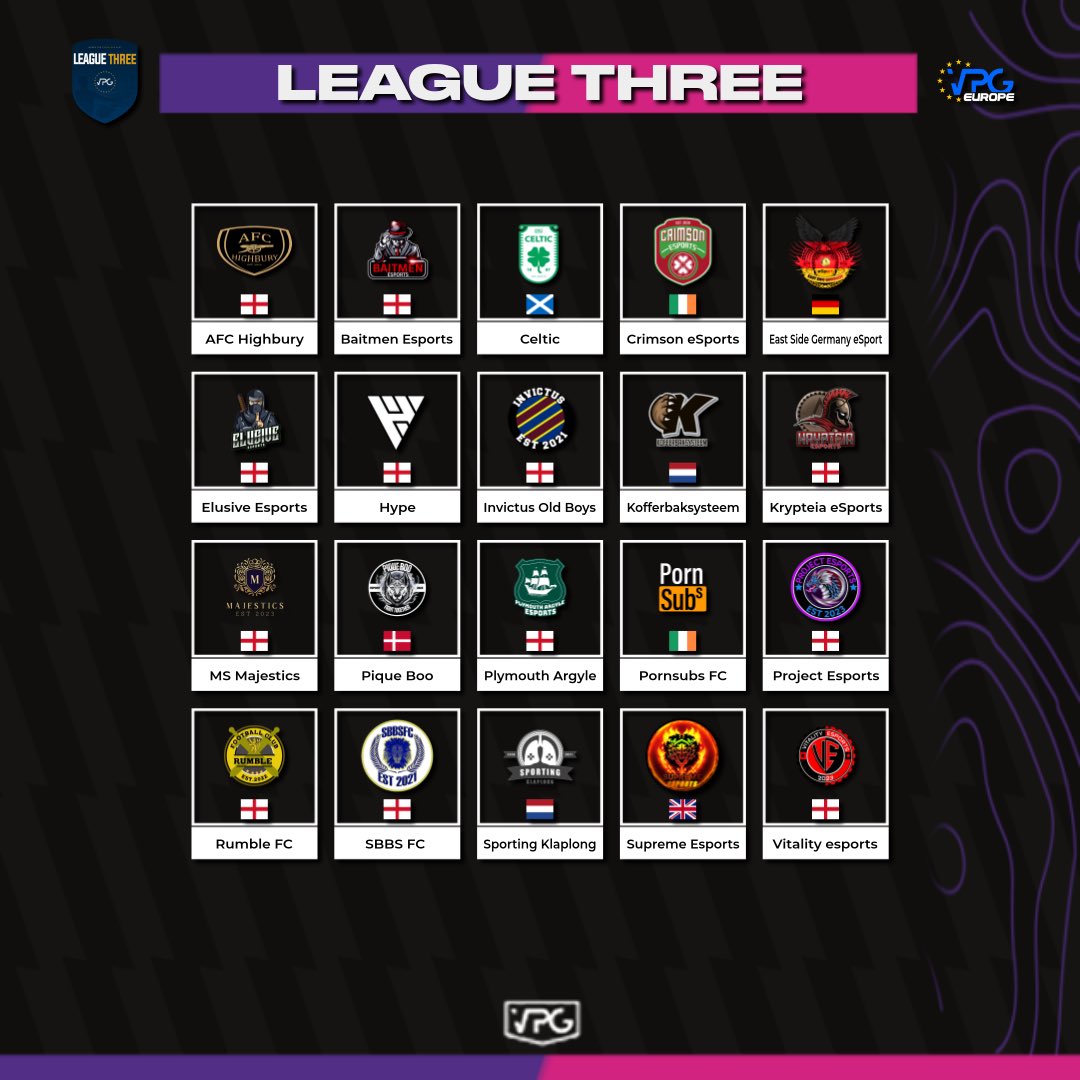 🙌 Welcome to the <a href="/VPGEurope/">Virtual Pro Gaming | Europe</a> 🇪🇺 Summer season! ☀️ 

🏆 League 3 - PS5    

💪🏽 Best of luck in the competition! 

#WhereTheChampionsPlay
#ProClubs #VPG #EAFC